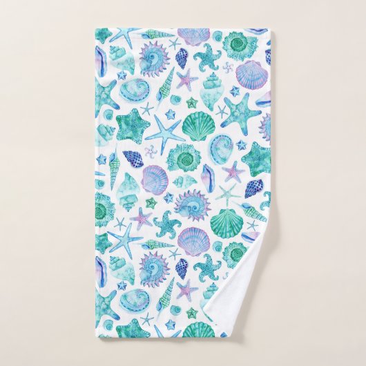 Waterverf Blue Sea Shells en Starfish Pattern Bad Handdoek (Handdoek)