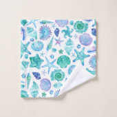 Waterverf Blue Sea Shells en Starfish Pattern Bad Handdoek (Wasdoekje)