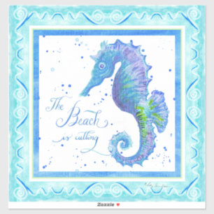 Waterverf Blue Seahorse Beach roept zeester Sticker