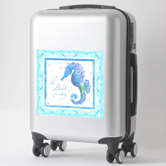 Waterverf Blue Seahorse Beach roept zeester Sticker (Koffer)