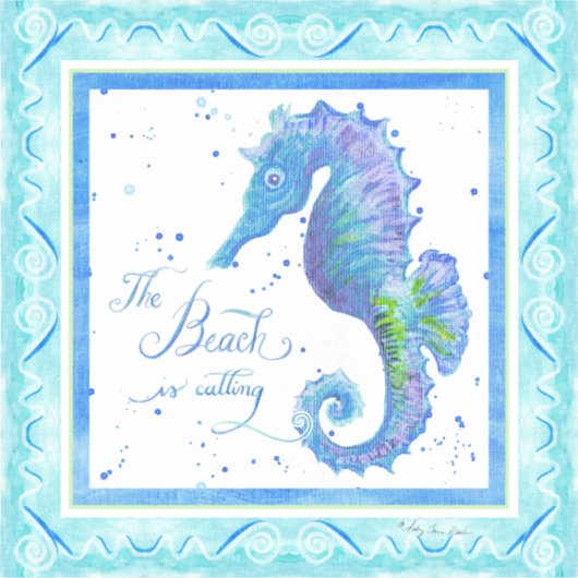 Waterverf Blue Seahorse Beach roept zeester Sticker (Voorkant)