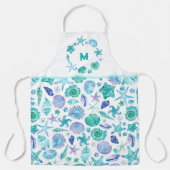Waterverf Blue Seashells en Starfish Monogram Schort (Voorkant)