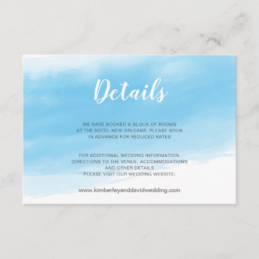 Waterverf Blue Seaside Wedding Detail Informatiekaartje (Voorkant)