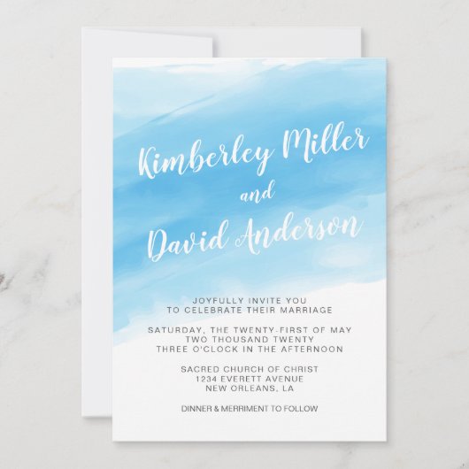 Waterverf Blue Seaside Wedding Invitation Kaart (Voorkant)