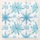 Waterverf Blue & Silver Glitter Winter Snowflake Glazen Onderzetter (Voorkant)