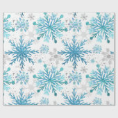 Waterverf Blue & Silver Glitter Winter Snowflakes Cadeaupapier (Vlak)