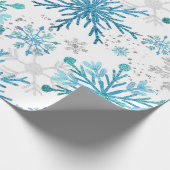 Waterverf Blue & Silver Glitter Winter Snowflakes Cadeaupapier (Hoek)