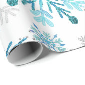 Waterverf Blue & Silver Glitter Winter Snowflakes Cadeaupapier (Rol Hoek)