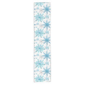 Waterverf Blue & Silver Glitter Winter Snowflakes Korte Tafelloper (Voorkant)