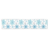 Waterverf Blue & Silver Glitter Winter Snowflakes Korte Tafelloper (Horizontaal)