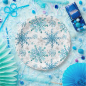 Waterverf Blue & Silver Glitter Winter Snowflakes Papieren Bordje (Feest)