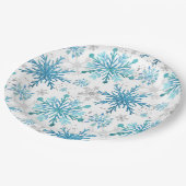 Waterverf Blue & Silver Glitter Winter Snowflakes Papieren Bordje (Gekanteld)