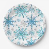 Waterverf Blue & Silver Glitter Winter Snowflakes Papieren Bordje (Voorkant)