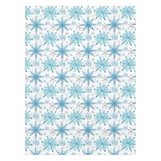 Waterverf Blue & Silver Glitter Winter Snowflakes Tafelkleed (Voorkant)