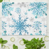Waterverf Blue & Silver Glitter Winter Snowflakes Theedoek (Gevouwen)