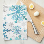 Waterverf Blue & Silver Glitter Winter Snowflakes Theedoek (Quarter Fold)