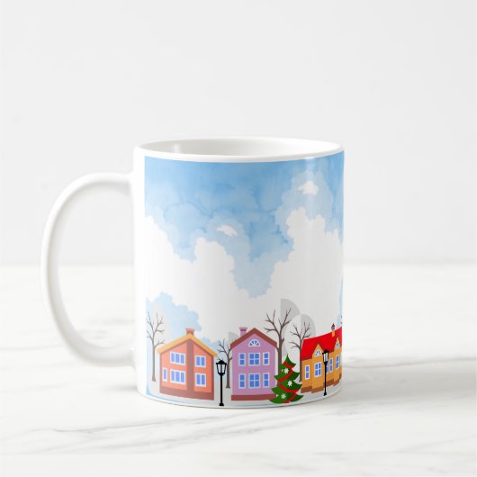 Waterverf Blue Sky buitenwijken met Kerstmis Koffiemok (Links)
