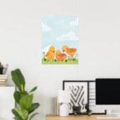 Waterverf Blue Sky Clouds Chicks Flowers Nursery Poster (Thuiskantoor)