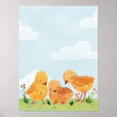 Waterverf Blue Sky Clouds Chicks Flowers Nursery Poster (Voorkant)