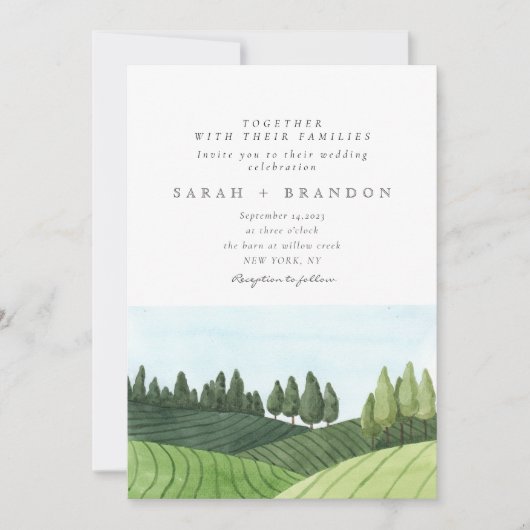 Waterverf Blue Sky Forest bruiloft Kaart (Voorkant)