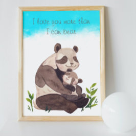 Waterverf Blue Sky Panda Beer & Cub Quote Nursery Poster