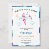 Waterverf Blue Sky Schattige Vliegtuig 5e Verjaard Kaart (Voorkant)