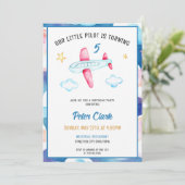 Waterverf Blue Sky Schattige Vliegtuig 5e Verjaard Kaart (Staand voorkant)