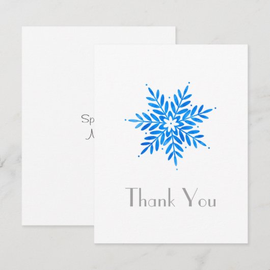 Waterverf Blue Snowflake Dank je Bedankkaart (Voorkant / Achterkant)