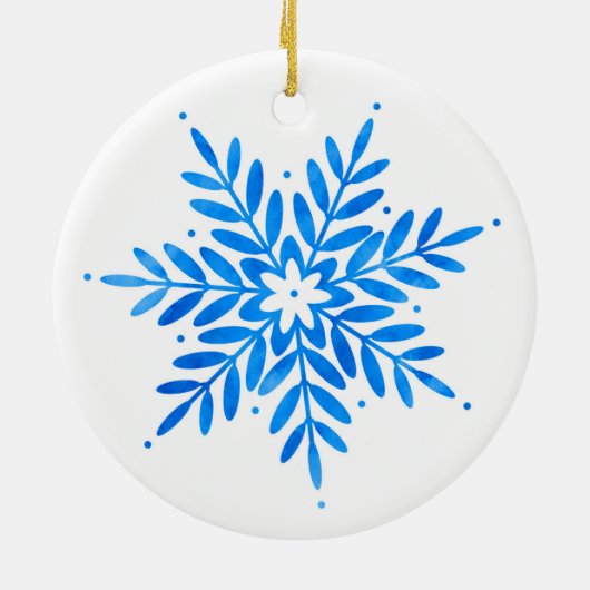 Waterverf Blue Snowflake Keramisch Ornament (Achterkant)