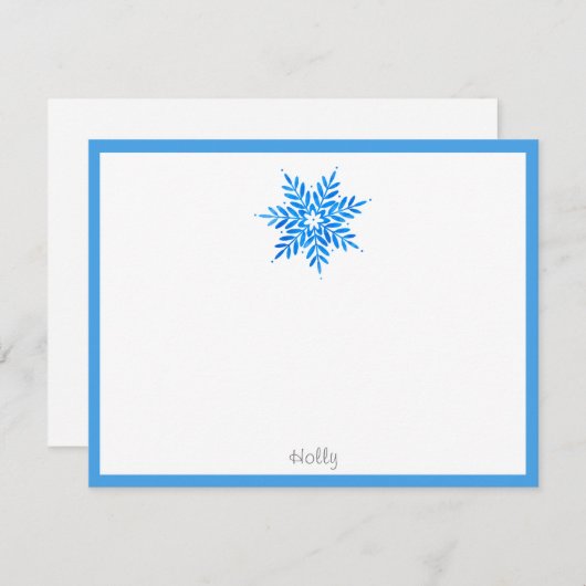 Waterverf Blue Snowflake Note Card Notitiekaartje (Voorkant / Achterkant)