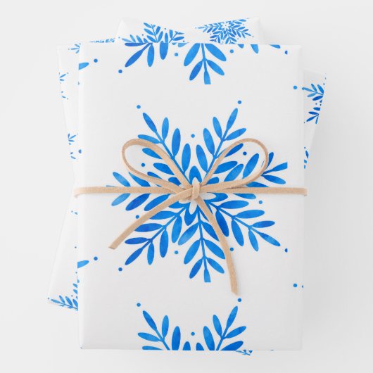 Waterverf Blue Snowflake Pattern Inpakpapier Vel (In situ)