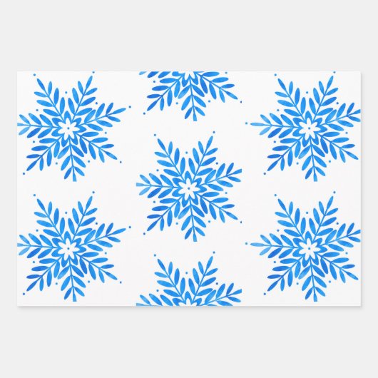 Waterverf Blue Snowflake Pattern Inpakpapier Vel (Voorkant)