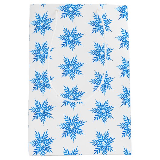Waterverf Blue Snowflake Pattern Medium Cadeauzakje (Voorkant)