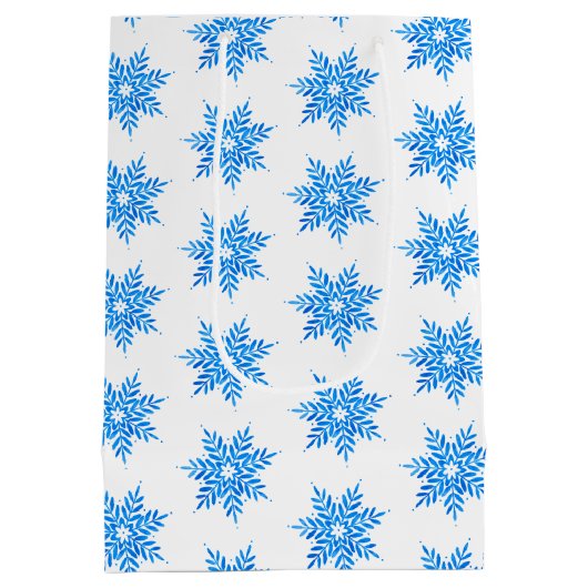 Waterverf Blue Snowflake Pattern Medium Cadeauzakje (Achterkant)