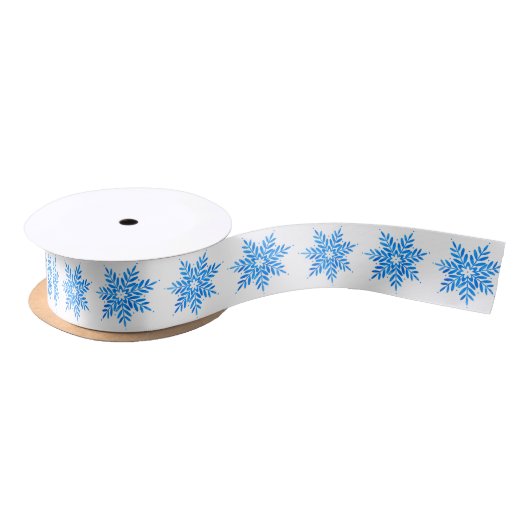 Waterverf Blue Snowflake Pattern Satijnen Lint (Spoel)
