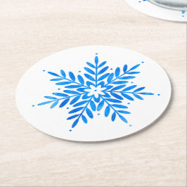Waterverf Blue Snowflake Ronde Kartonnen Onderzetter