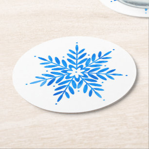 Waterverf Blue Snowflake Ronde Kartonnen Onderzetter