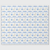 Waterverf Blue Snowflakes met rendieren Cadeaupapier (Vlak)