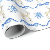 Waterverf Blue Snowflakes met rendieren Cadeaupapier (Rol Hoek)