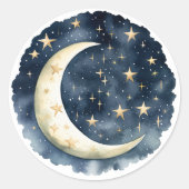 Waterverf Blue Space en Golden Moon Baby shower Ronde Sticker (Voorkant)