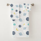 Waterverf Blue Space Planet Patroon Bad Handdoek (Insitu)