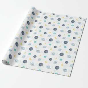 Waterverf Blue Space Planet Patroon Cadeaupapier