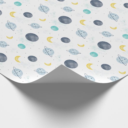 Waterverf Blue Space Planet Patroon Cadeaupapier (Hoek)