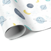 Waterverf Blue Space Planet Patroon Cadeaupapier (Rol Hoek)