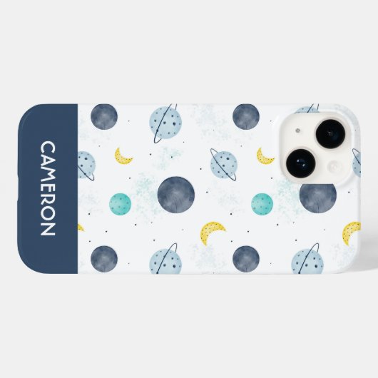 Waterverf Blue Space Planet Patroon Case-Mate iPhone Case (Achterkant (horizontaal))