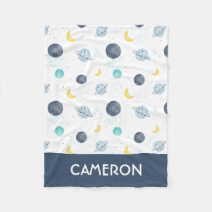 Waterverf Blue Space Planet Patroon Fleece Deken