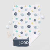 Waterverf Blue Space Planet Patroon Golfhanddoek (Insitu)