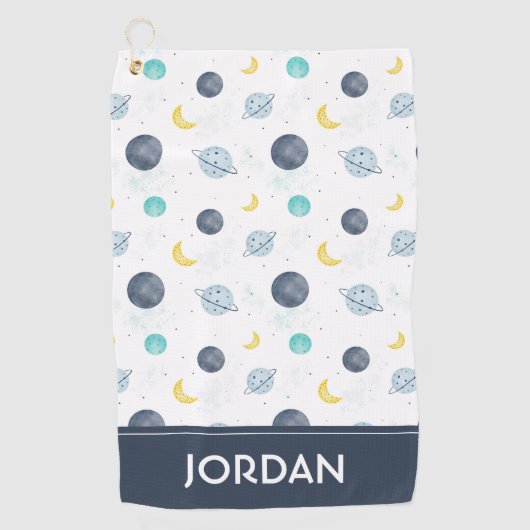 Waterverf Blue Space Planet Patroon Golfhanddoek (Voorkant)
