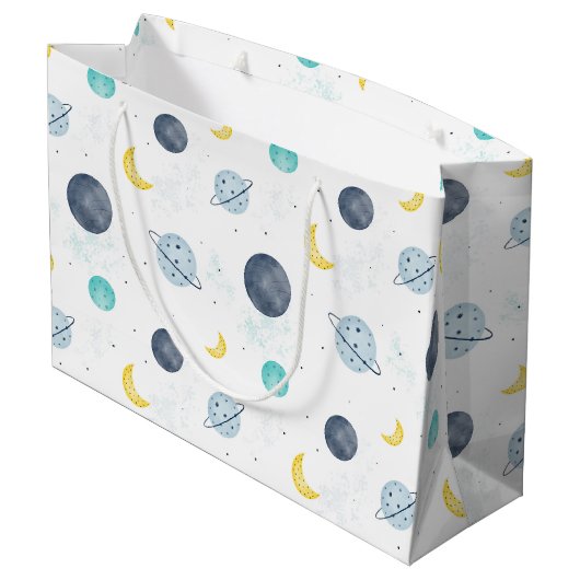 Waterverf Blue Space Planet Patroon Groot Cadeauzakje (Achterkant Gekanteld)