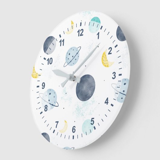 Waterverf Blue Space Planet Patroon Grote Klok (Hoek)